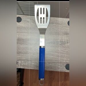 Blue-Handled Stainless Steel Spatula
